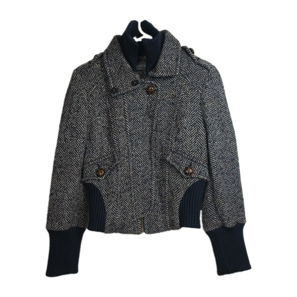 Focals Full-zip Jacket Women's Size M (EU 40) Blue/Brown Tweed Snaps Buttons